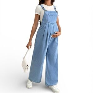 SHEIN Maternity Light Blue Denim Overalls